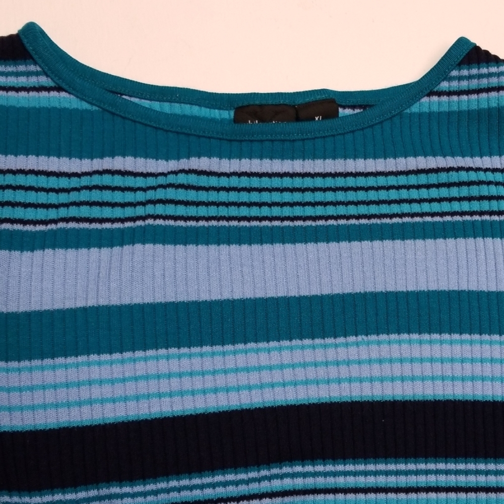Vintage Women's  Xhilaration Blue Striped Top Size XL 3/4 Sleeve Retro - Picture 7 of 7